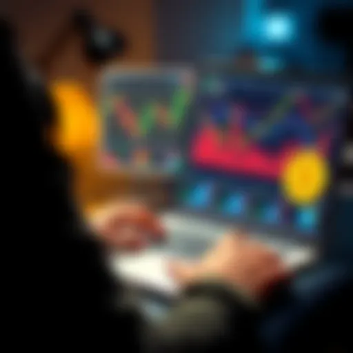 A person analyzing cryptocurrency charts on a laptop, considering investment options in Bitcoin, Solana, Ethereum, and XRP.