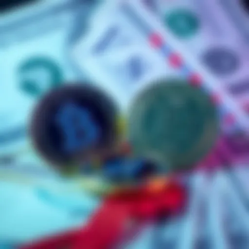 A close-up of stablecoin logos like USDT and USDC with US Treasury bonds in the background, representing potential investment growth.