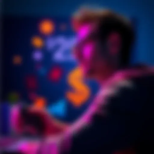 A person considering an investment in a gaming platform with a dollar sign and gaming elements around