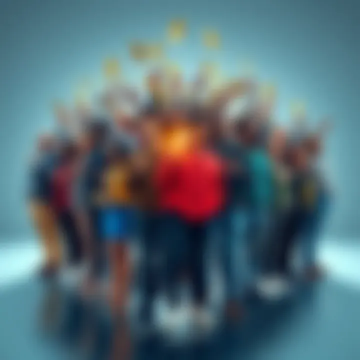 A diverse group of people standing together with dollar bills, symbolizing unity in investing for GMEE.