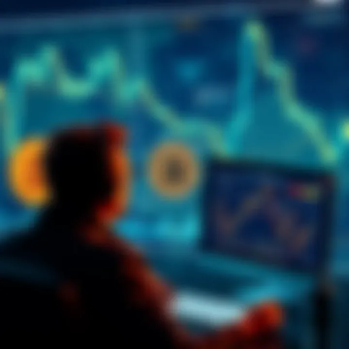 A visual representation of a person analyzing Bitcoin charts while geopolitical maps are in the background