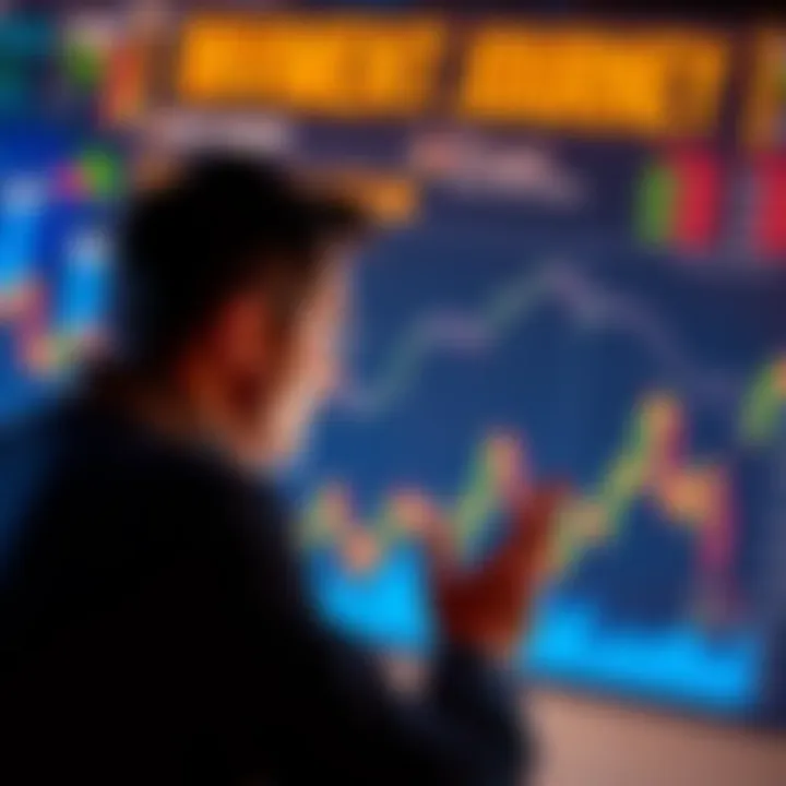 A visual representation of a man reflecting on his investment choices, with charts and graphs in the background.