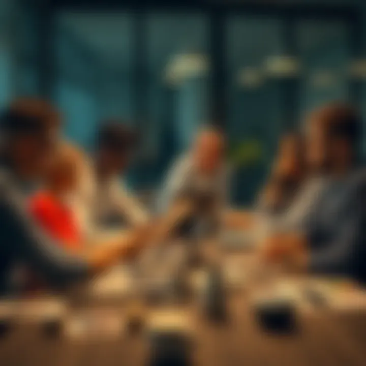 A diverse group of people reviewing investment strategies at a table with laptops and charts, symbolizing Dollar-Cost Averaging for non-US investors.