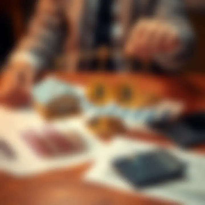 A person weighing investment choices between EC and parcels with financial documents and a calculator on a table.