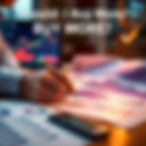 A person analyzing investment options with charts and graphs on a desk