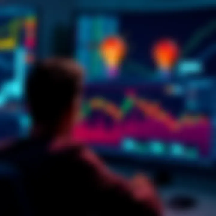A person looking at a computer screen displaying investment graphs, with a lightbulb symbolizing ideas above their head, representing belief in investment opportunities.