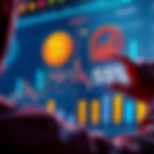 A person analyzing a chart with Bitcoin and S&P 500 icons, showing a split allocation of assets, with 95% in Bitcoin and 5% in S&P 500.
