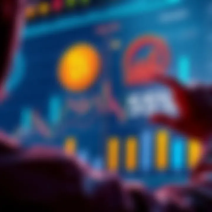 A person analyzing a chart with Bitcoin and S&P 500 icons, showing a split allocation of assets, with 95% in Bitcoin and 5% in S&P 500.