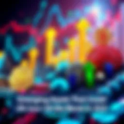 Various assets like cryptocurrencies and stocks shown with upward arrows indicating growth