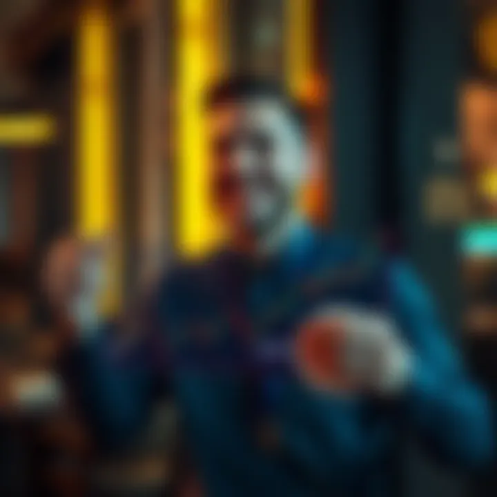 An investor smiles while holding a chart showing ETH price increase, symbolizing success in selling at $4,000.