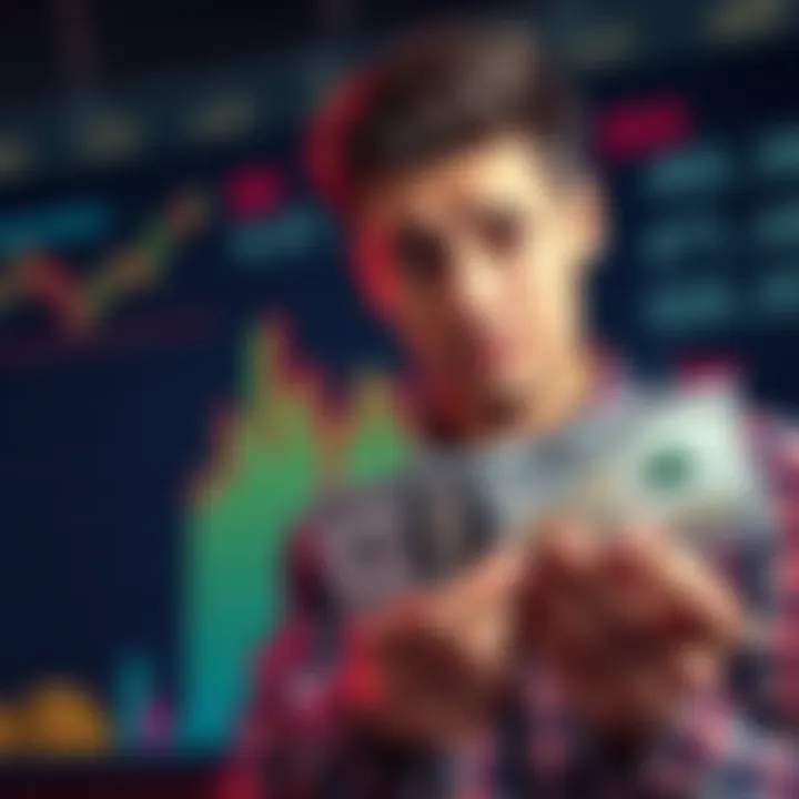A person looking at financial charts with a worried expression, holding a salary paycheck in hand.
