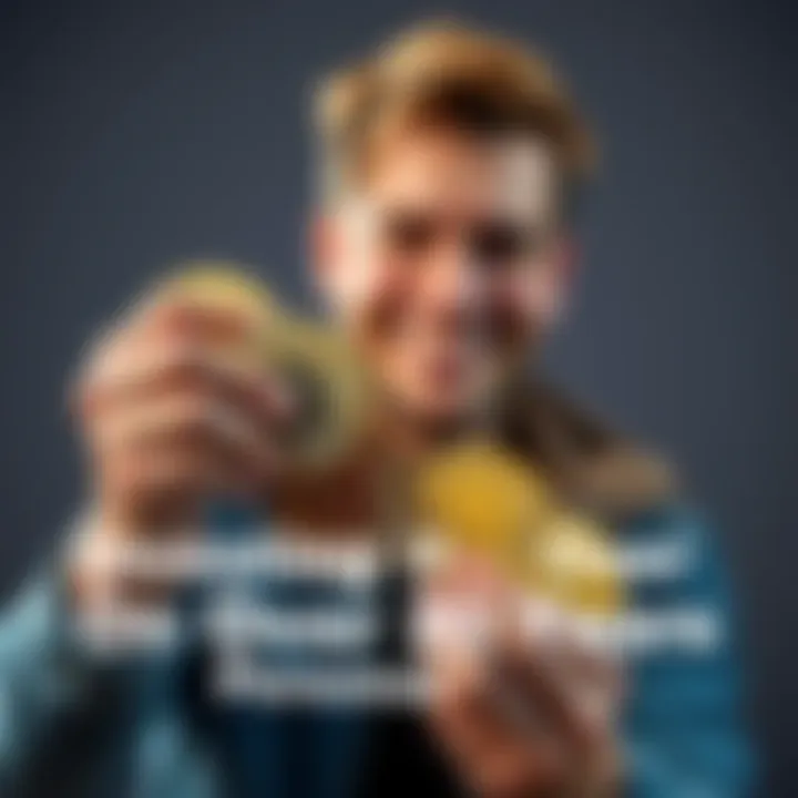 A person holding Bitcoin coins with a confident smile, representing a long-term investment journey in cryptocurrency.