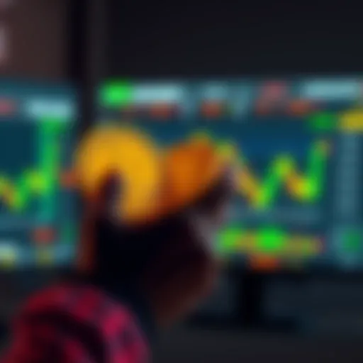 A person looking at a computer screen showing Dogecoin trading prices, contemplating a big investment.