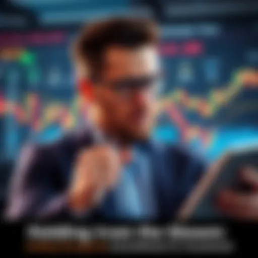 A determined investor looks at market charts, showing a mix of concern and confidence as they commit to their investment strategy.