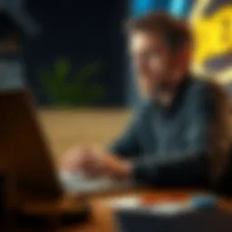 An investor looking concerned while selling their $NEXO tokens on a laptop, reflecting uncertainty after a US announcement.