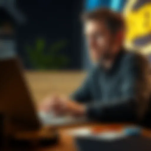 An investor looking concerned while selling their $NEXO tokens on a laptop, reflecting uncertainty after a US announcement.