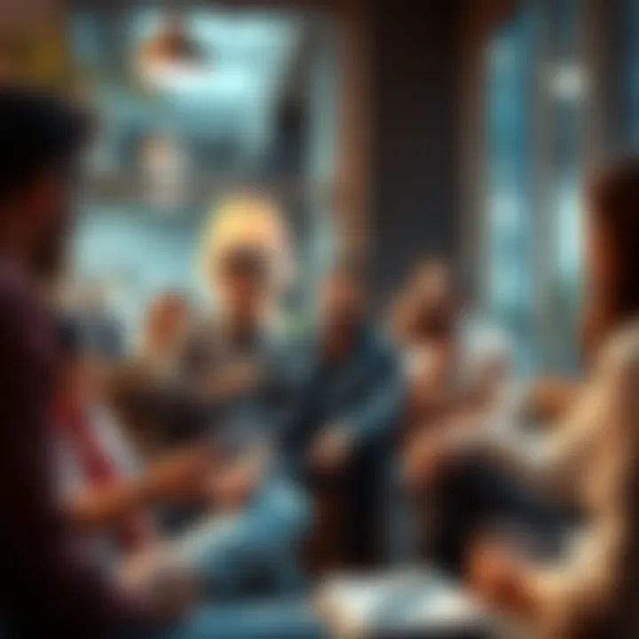 Group of people sharing investment strategies and plans for cashing out in a casual setting