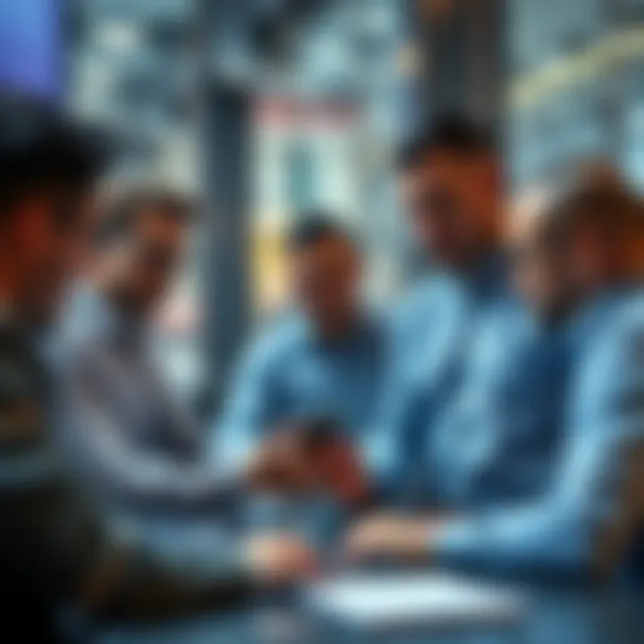 Group of institutional investors discussing Ethereum's market trends in a modern office setting