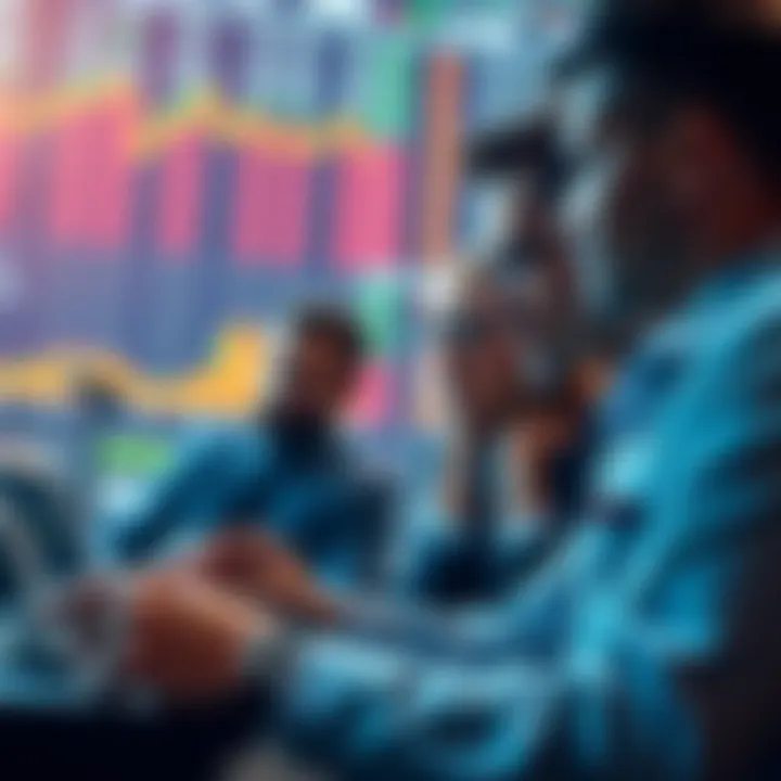 Group of people looking at stock charts and discussing investment strategies