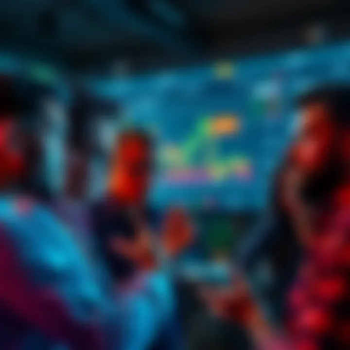 Group of investors discussing POL tokens, showing worried expressions while looking at market charts on a screen.