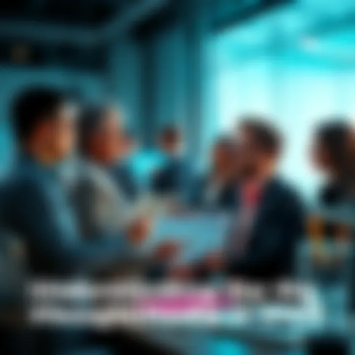 A group of people analyzing stock charts and discussing investment strategies in a modern office setting