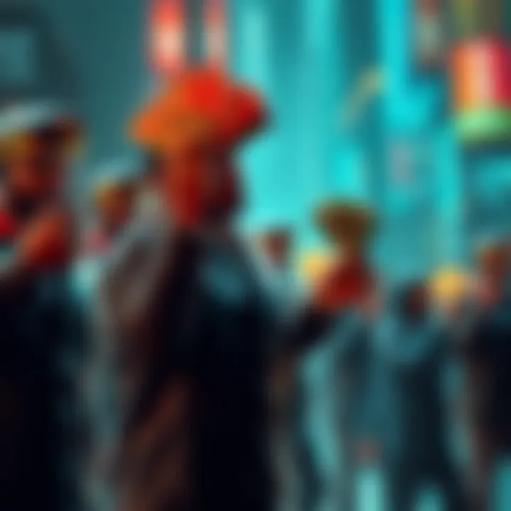 A group of determined investors holding their assets firmly while facing market challenges, symbolizing strength and focus during a bullrun.