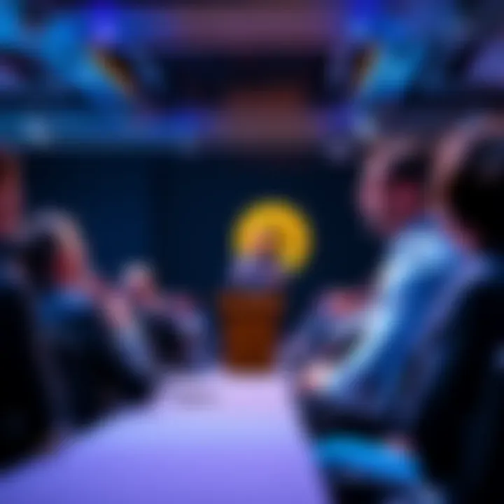 Jack Dorsey speaking at a conference about Bitcoin, with the audience engaged in discussion.