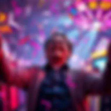 Individual joyfully celebrating their fifth jackpot win with confetti and a smile