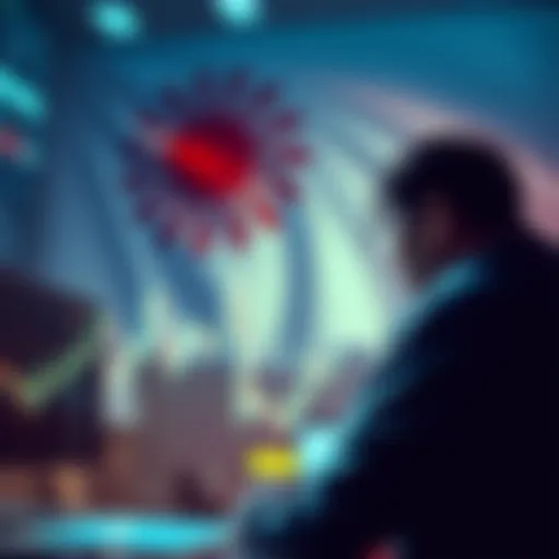 A concerned person looking at cryptocurrency charts with Japan's flag in the background, symbolizing uncertainty in the market.