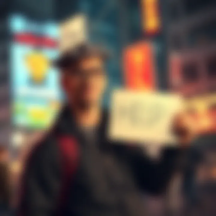 A former social media manager looking for job opportunities in crypto while holding a sign for help