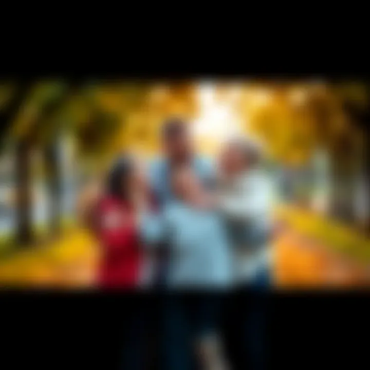 A happy family embraces each other in a park, showing love and connection.