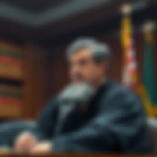 Judge Torres speaking at a court hearing regarding the XRP case, with law books in the background