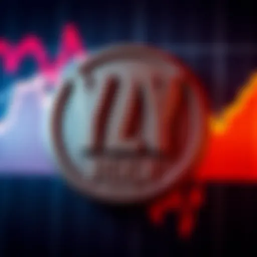 A close-up of the YZY Reich logo with a declining graph in the background, showing a significant drop in value after launch.