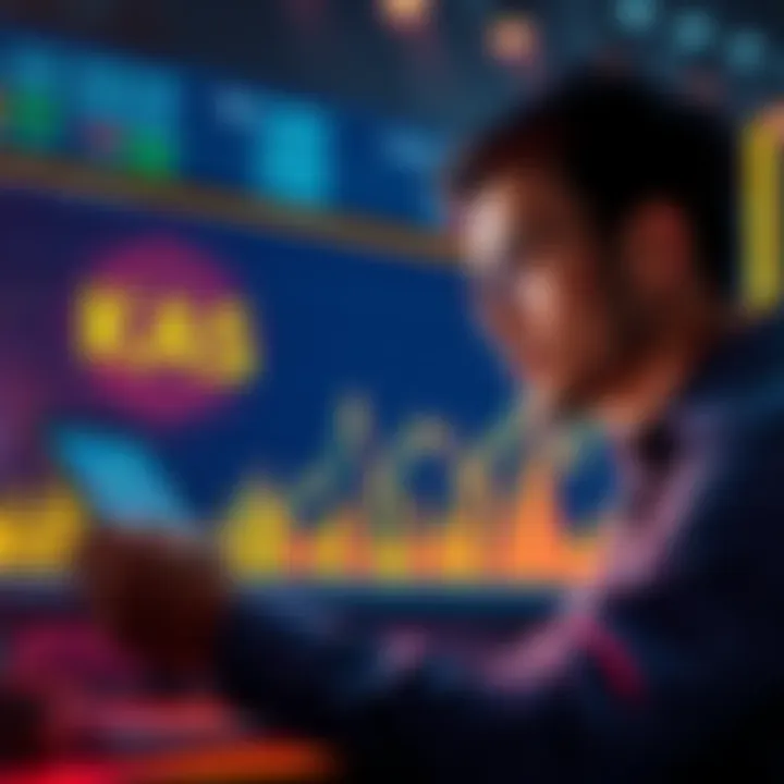 A person analyzing a graph showing KAS cryptocurrency trends while contemplating an investment