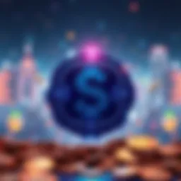 A graphic representation of the $Kaspa cryptocurrency symbol surrounded by digital coins and a futuristic city backdrop, symbolizing the power shift in finance.