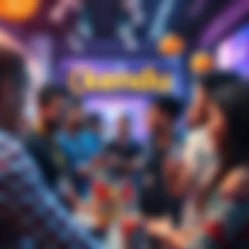 A lively group of people participating in a local event for Kendu, featuring energy drinks and NFTs, showcasing their community spirit and innovation in crypto.