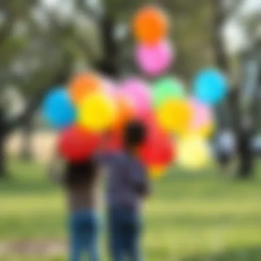 Children playing with colorful balloons in a park, representing innocence amid rising inflation.