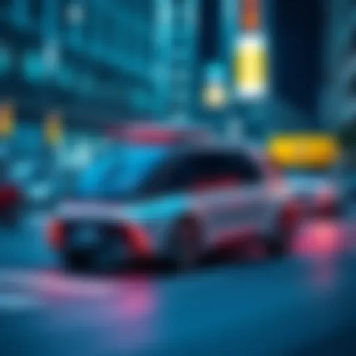 A futuristic autonomous vehicle showcasing advanced technology on a city street, symbolizing Korean government's investment in transportation innovation.