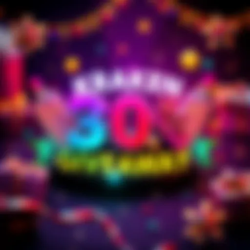 Colorful promotional graphic for Kraken's 30-day giveaway featuring exciting prizes and festive elements