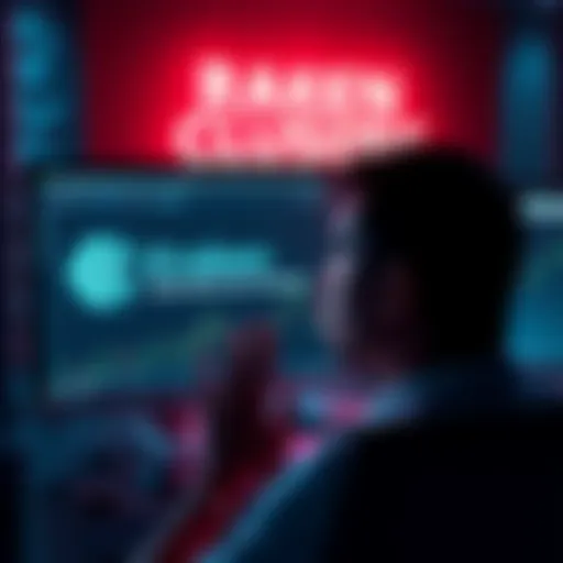 A frustrated person looking at a computer screen showing the Kraken logo and a message about account closure.