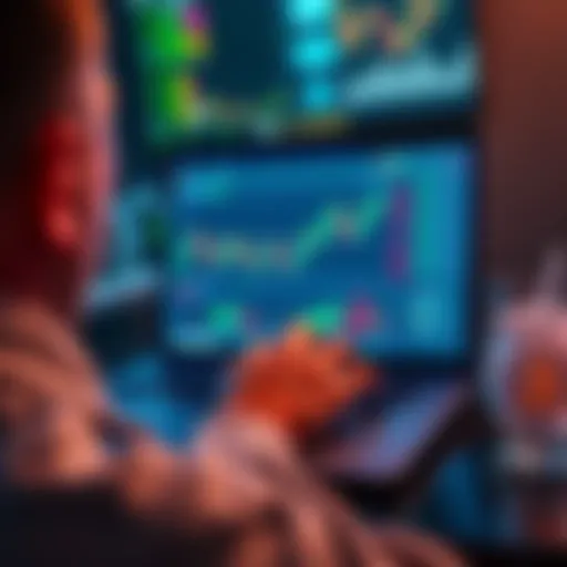 A person using the Kraken crypto platform on a laptop, showing trading interface and charts.