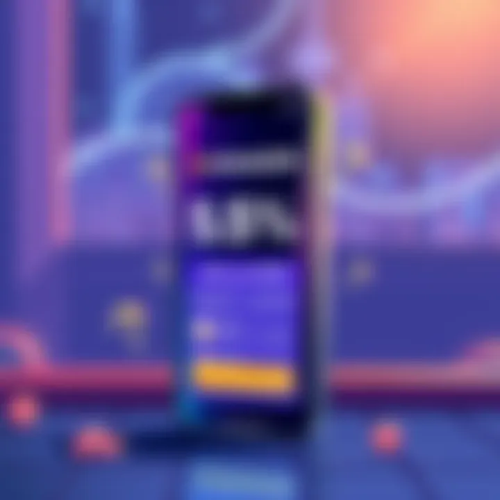 An illustration of a smartphone displaying Kraken's app showing a 5.5% interest rate on USDC with question marks around it.