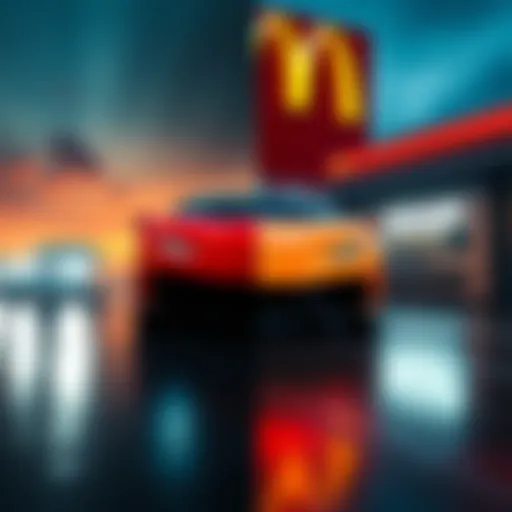 A split image showing a luxury Lamborghini car on one side and a McDonald's restaurant on the other, representing the choice between a high-end lifestyle and a fast-food job.