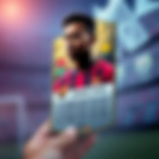 A close-up of Lamine Yamal's collectible football card, showcasing his image and stats, with a background hinting at Barcelona's colors.