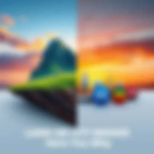 A split image showing a scenic piece of land on one side and several colorful city badges on the other side, representing travel choices.