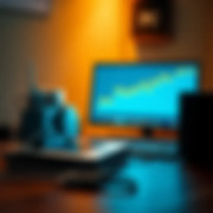 An old laptop connected to multiple nodes, while a powerful PC sits unused nearby, showing a spike in node connections on a screen.