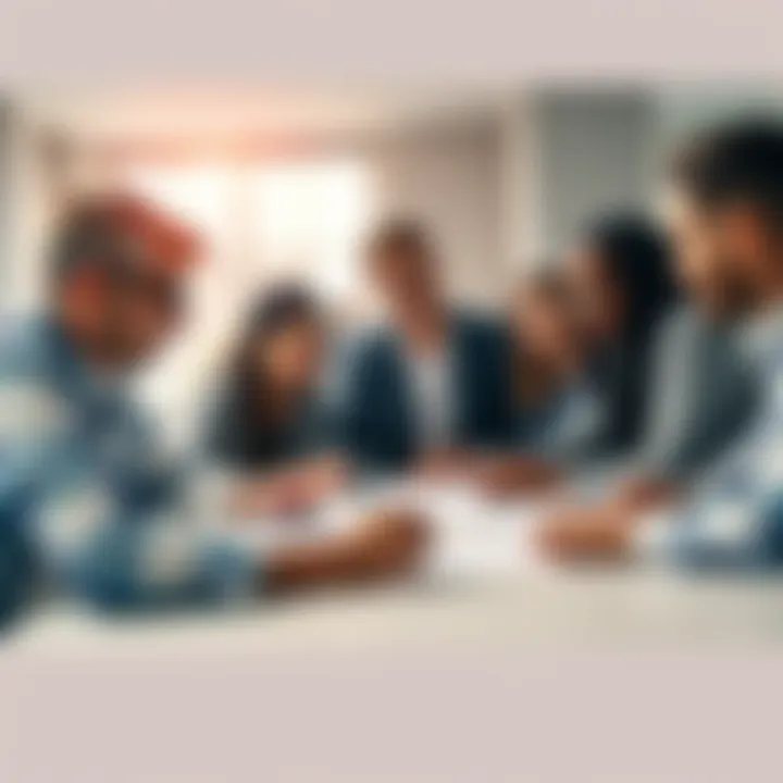 A team of diverse professionals discussing plans around a table, focused on a big project launch.