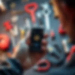 A person holding a Ledger Nano device that is not turning on, with tools in the background for troubleshooting.