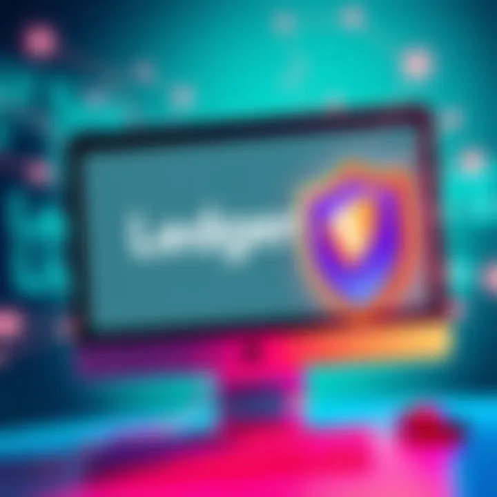 Illustration showing a computer screen with the Ledger Live logo and a shield icon representing privacy concerns, with abstract lines indicating network connections