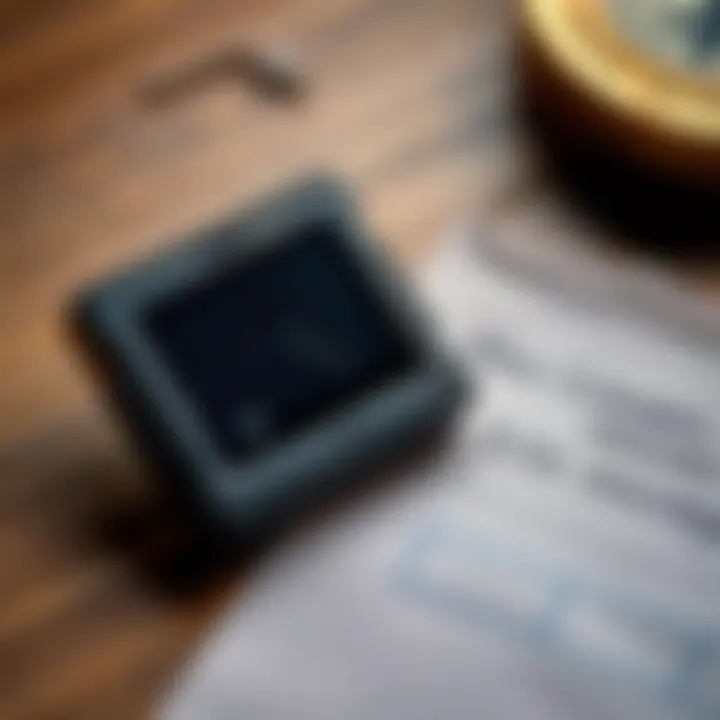 A close-up of a broken Ledger Nano S with a blank display next to a 24-word recovery phrase written on paper.